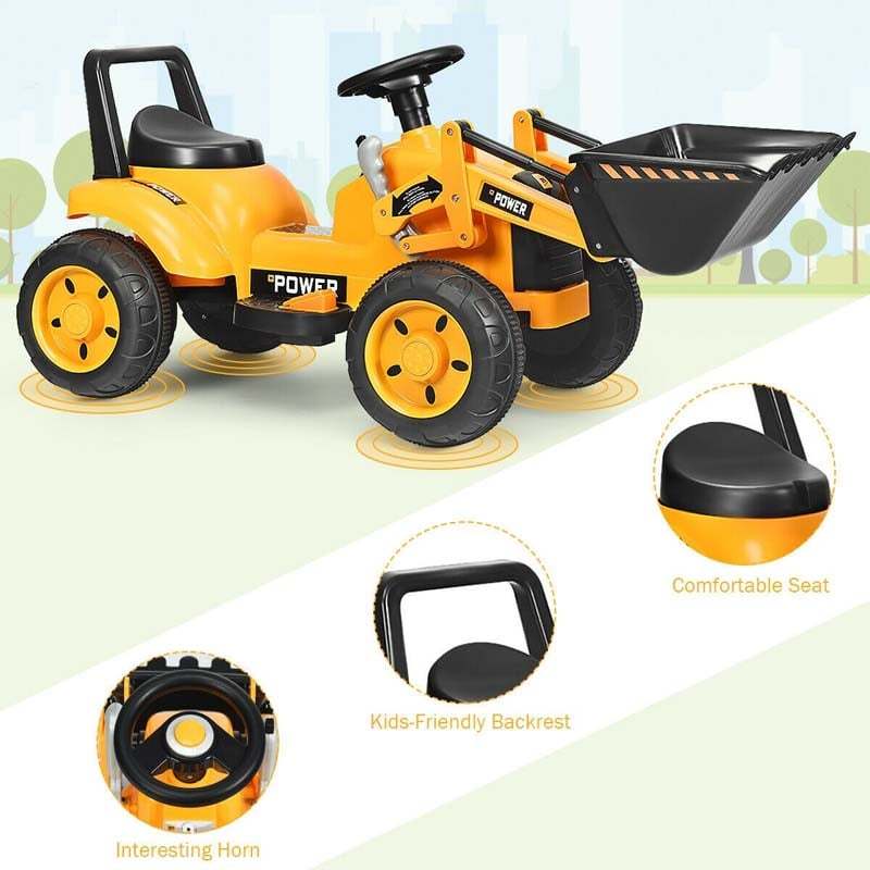 6V Kids Ride-On Excavator Toy, Battery-Powered Electric Digger Truck Construction Vehicle with Front Loader & Controllable Digging Bucket, Ride-On Car