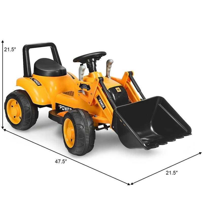 6V Kids Ride-On Excavator Toy, Battery-Powered Electric Digger Truck Construction Vehicle with Front Loader & Controllable Digging Bucket, Ride-On Car