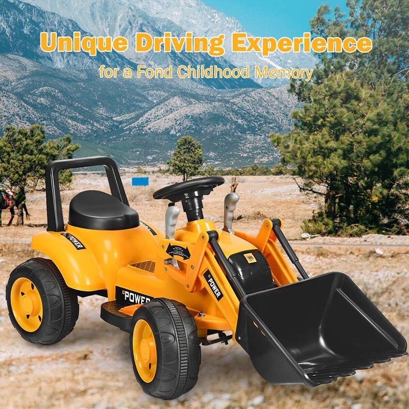 6V Kids Ride-On Excavator Toy, Battery-Powered Electric Digger Truck Construction Vehicle with Front Loader & Controllable Digging Bucket, Ride-On Car