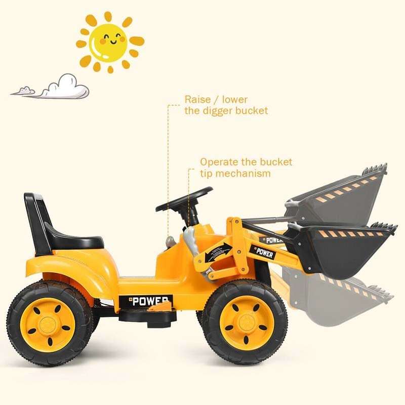 6V Kids Ride-On Excavator Toy, Battery-Powered Electric Digger Truck Construction Vehicle with Front Loader & Controllable Digging Bucket, Ride-On Car