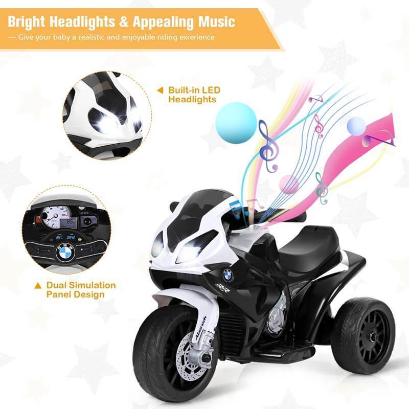 Kids Ride on Motorcycle, Licensed BMW 6V Battery Powered 3-Wheel Motorcycle Car Toy with Lights & Music