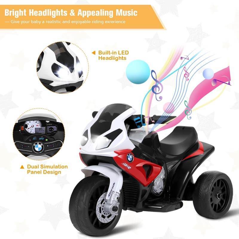 Kids Ride on Motorcycle, Licensed BMW 6V Battery Powered 3-Wheel Motorcycle Car Toy with Lights & Music