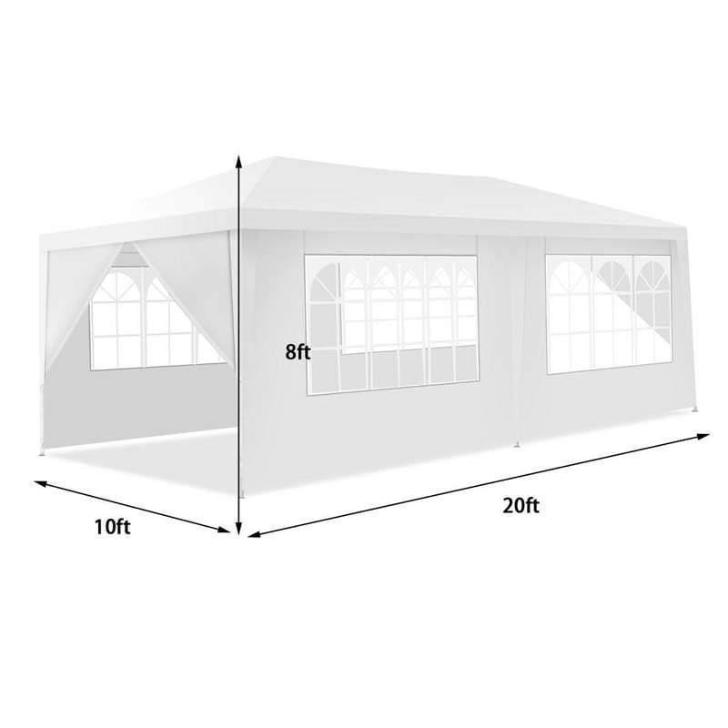 10' x 20' Heavy Duty Canopy Tent with 6 Removable Sidewalls & Roller Bag, Waterproof White Party Wedding Tent for Outdoor Events, Market, Backyard
