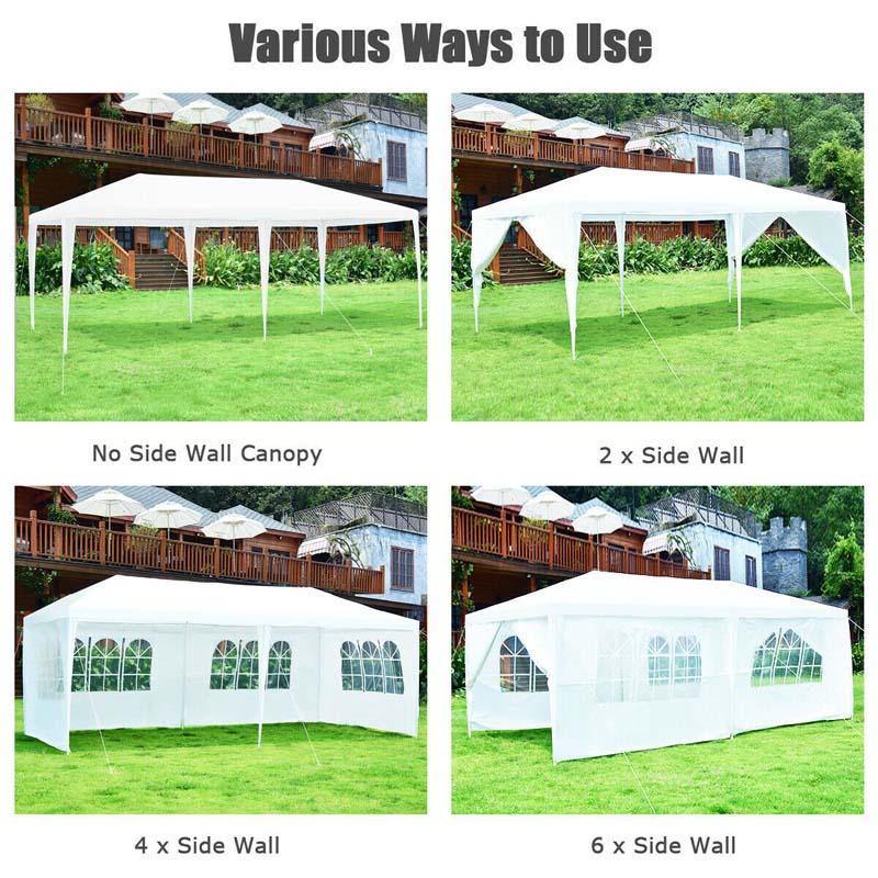 10' x 20' Heavy Duty Canopy Tent with 6 Removable Sidewalls & Roller Bag, Waterproof White Party Wedding Tent for Outdoor Events, Market, Backyard