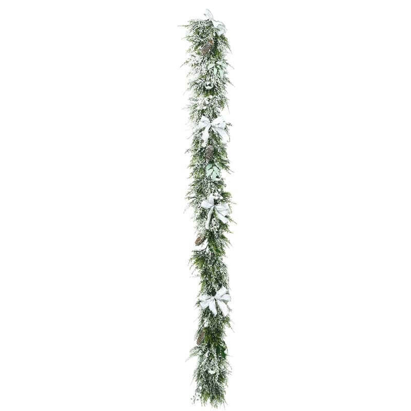 6.5 Feet Snow Flocked Christmas Garland with White Berries and Snowflakes