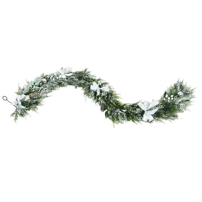 6.5 Feet Snow Flocked Christmas Garland with White Berries and Snowflakes