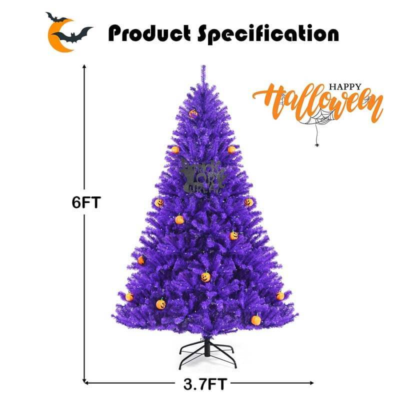 6FT Artificial Prelit Purple Halloween Tree with Orange Lights & Pumpkin Ornaments