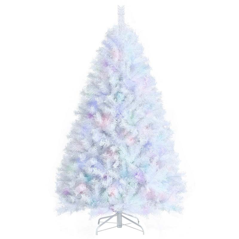 6FT White Iridescent Artificial Christmas Tree, Realistic Lush Xmas Tree with 792 PVC & PET Branch Tips, Metal Stand for Home Mall Holiday Decor