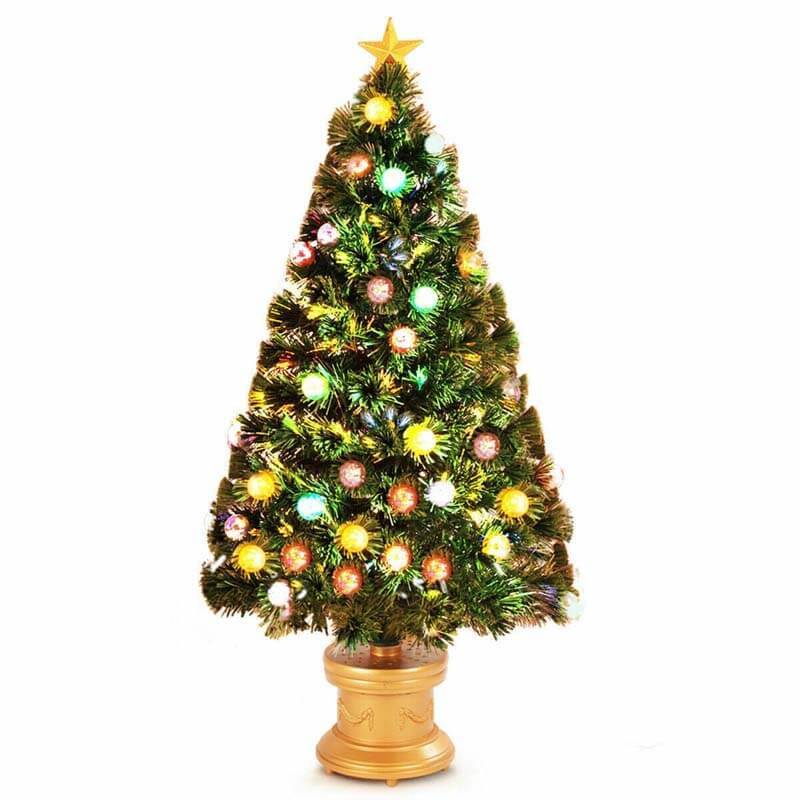4FT Pre-Lit Fiber Optic Firework Christmas Tree with Multicolored Led Lights