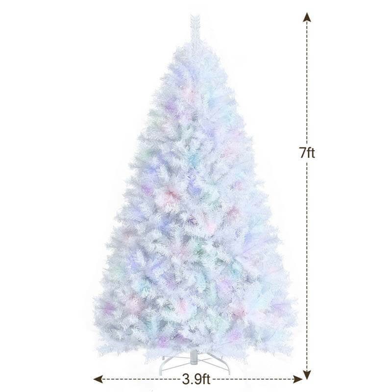 7FT White Artificial Christmas Tree Unlit Hinged Full Xmas Pine Tree with 1156 Iridescent Branch Tips & Metal Stand for Home Office Holiday Decor