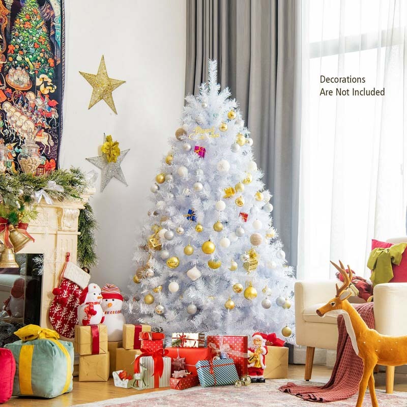 6FT White Iridescent Artificial Christmas Tree, Realistic Lush Xmas Tree with 792 PVC & PET Branch Tips, Metal Stand for Home Mall Holiday Decor