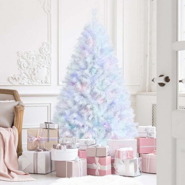6FT White Iridescent Artificial Christmas Tree, Realistic Lush Xmas Tree with 792 PVC & PET Branch Tips, Metal Stand for Home Mall Holiday Decor