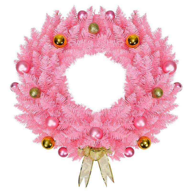 24 Inch PVC Artificial Christmas Wreath Ornament Wreath with Ornament Balls