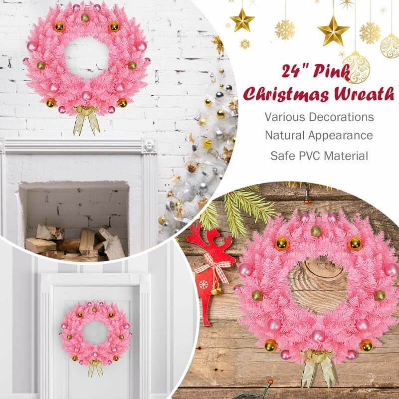 24 Inch PVC Artificial Christmas Wreath Ornament Wreath with Ornament Balls