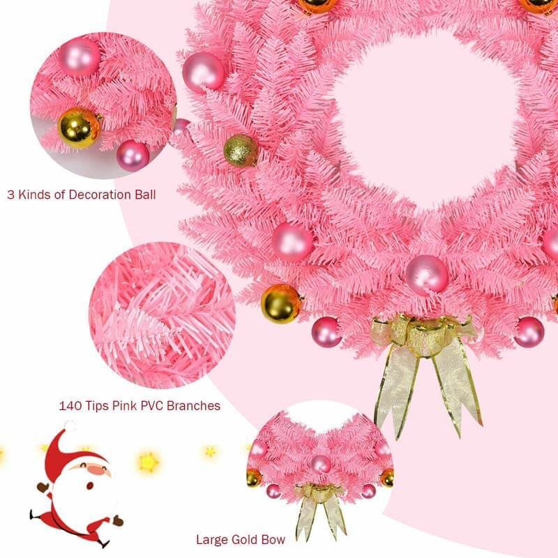 24 Inch PVC Artificial Christmas Wreath Ornament Wreath with Ornament Balls