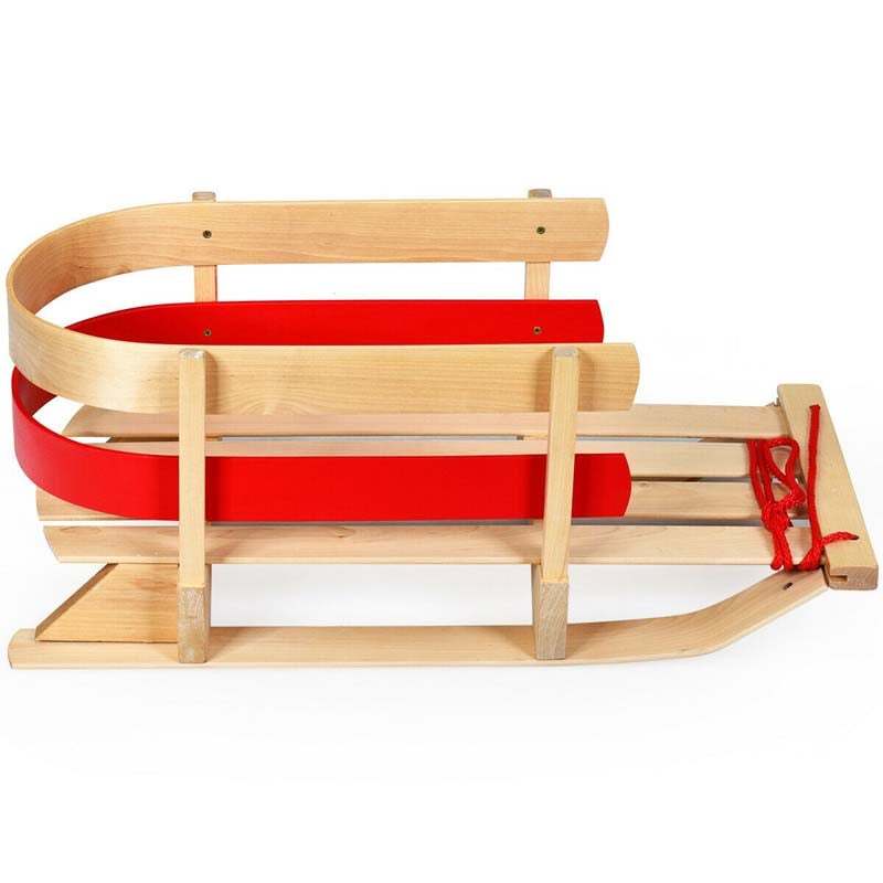 29" Wooden Sled, Snow Sleigh with Pulling Rope, Steering Slider, Solid Wood Seat & Backrest, Portable Toboggan for Kids & Toddlers