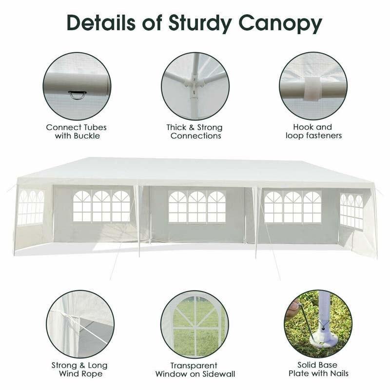 10' x 30' Canopy Tent, White Wedding Party Tent with 5 Removable Sidewalls & Waterproof, Heavy Duty Commercial Canopy for Outdoor Events, Backyard