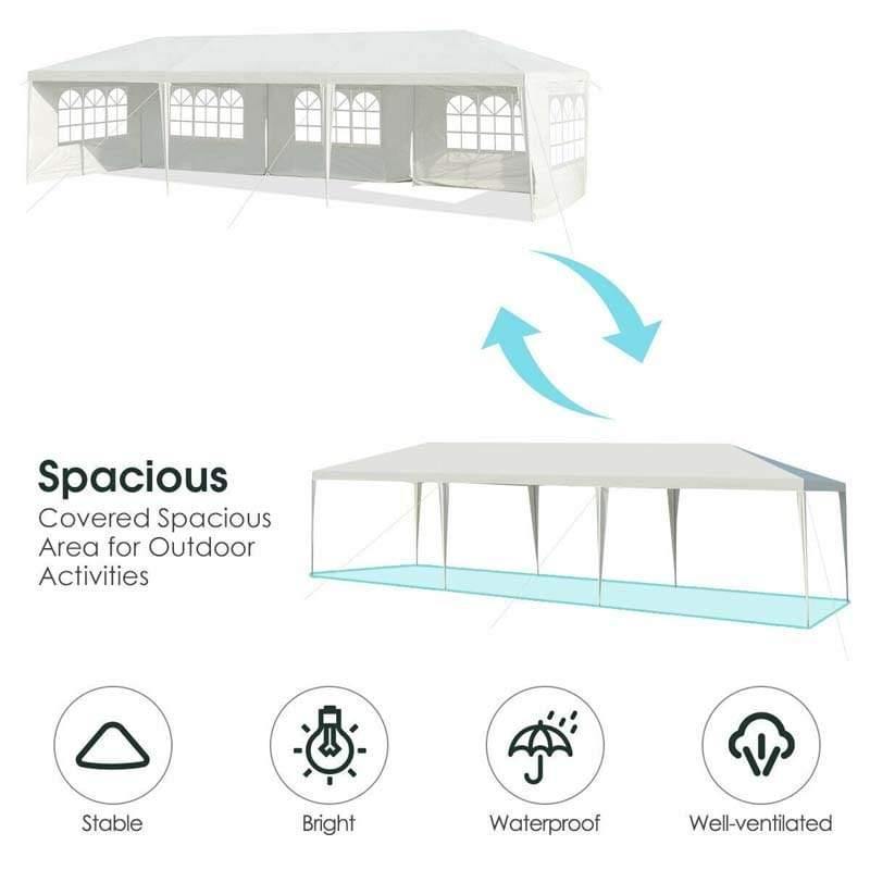 10' x 30' Canopy Tent, White Wedding Party Tent with 5 Removable Sidewalls & Waterproof, Heavy Duty Commercial Canopy for Outdoor Events, Backyard