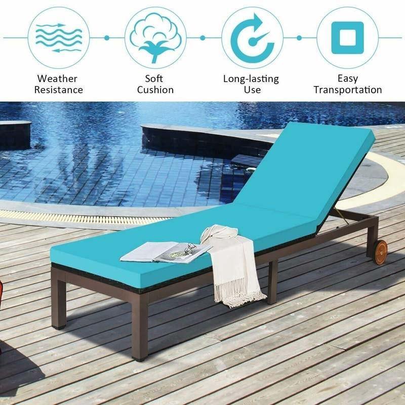 Outdoor Adjustable Chaise Lounge Chair Patio Rattan Reclining Chairs with Cushion
