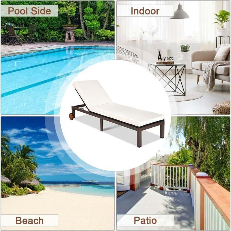 Outdoor Adjustable Chaise Lounge Chair Patio Rattan Reclining Chairs with Cushion