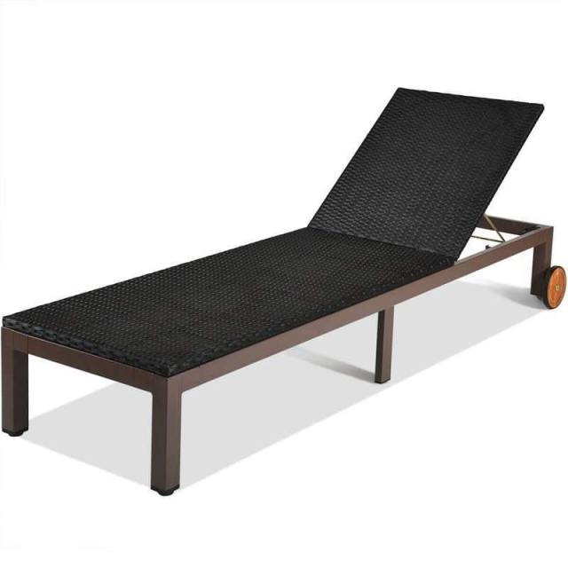 Outdoor Adjustable Chaise Lounge Chair Patio Rattan Reclining Chairs with Cushion