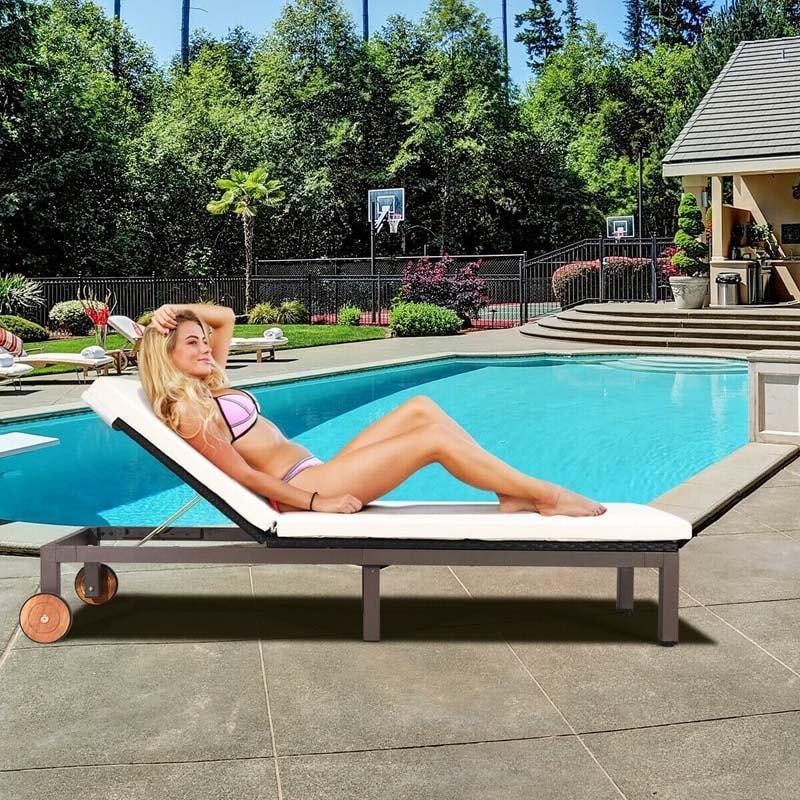 Outdoor Adjustable Chaise Lounge Chair Patio Rattan Reclining Chairs with Cushion