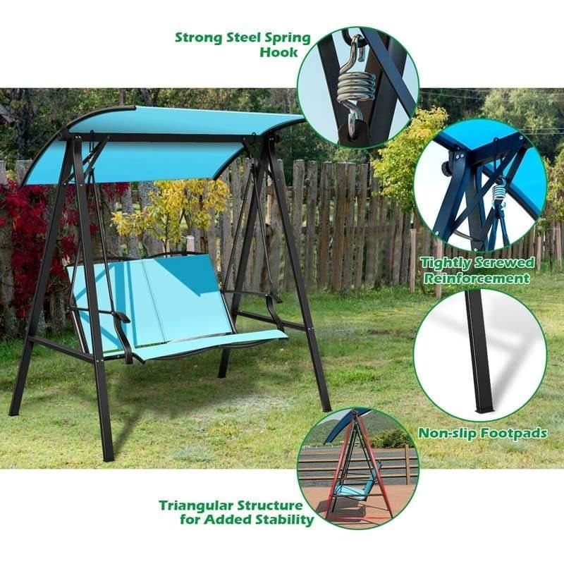 2 Person Patio Swing with Adjustable Canopy & Armrests, Weather Resistant Steel Frame Porch Swing for Backyard, Garden, Poolside