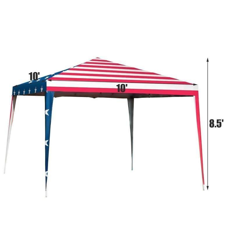 10’ x 10’ Pop-up Canopy Tent Easy Up Canopy with Mesh Sidewalls & Carrying Bag, American Flag Outdoor Canopy for Backyard Lawn
