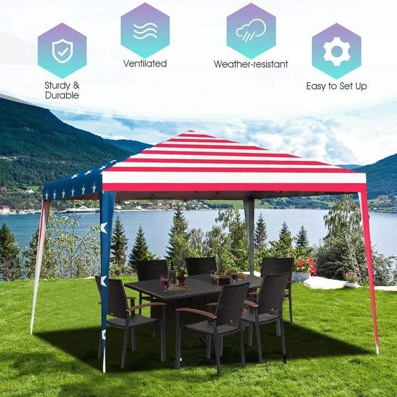 10’ x 10’ Pop-up Canopy Tent Easy Up Canopy with Mesh Sidewalls & Carrying Bag, American Flag Outdoor Canopy for Backyard Lawn
