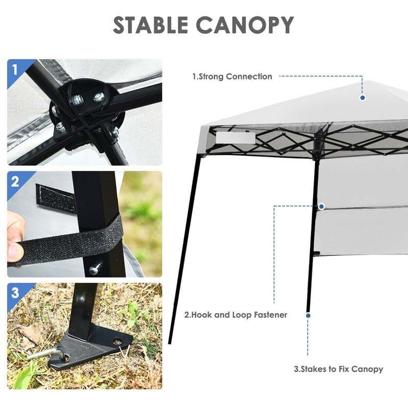 7 x 7 FT Slant Leg Pop Up Canopy Tent Portable Canopy Tent Backpack Canopy with Carry Bag & 4 Stakes