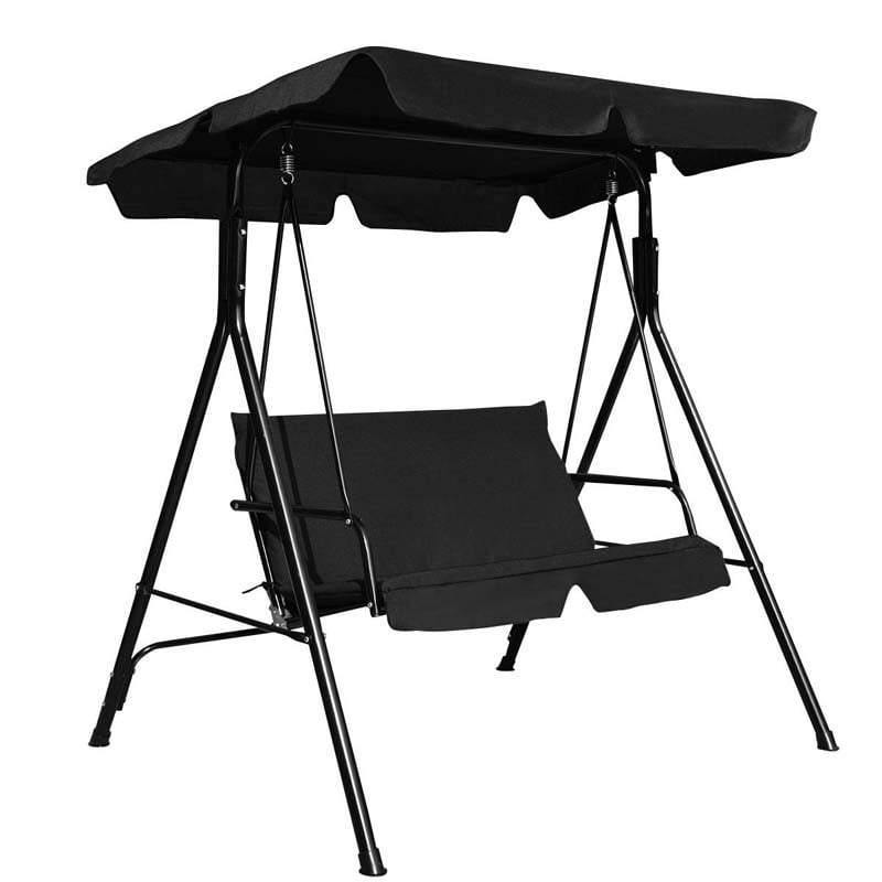 2 Person Patio Swing with Adjustable Canopy & Removable Cushions, Weather Resistant Outdoor Porch Swing for Backyard, Garden, Balcony