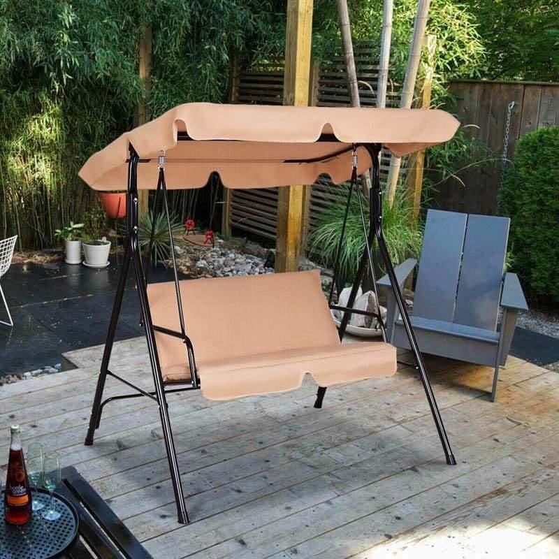 2 Person Patio Swing with Adjustable Canopy & Removable Cushions, Weather Resistant Outdoor Porch Swing for Backyard, Garden, Balcony