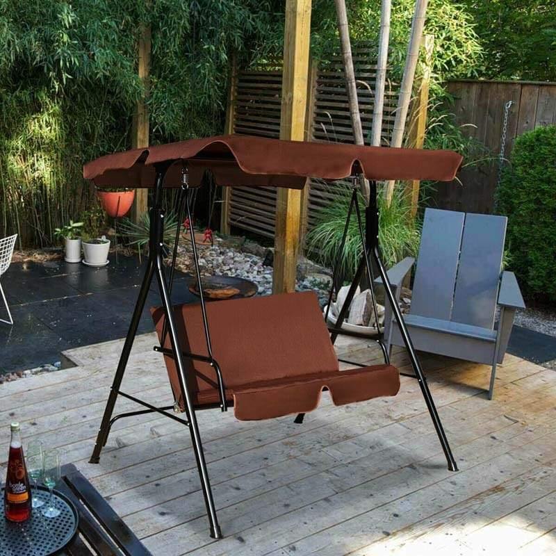2 Person Patio Swing with Adjustable Canopy & Removable Cushions, Weather Resistant Outdoor Porch Swing for Backyard, Garden, Balcony