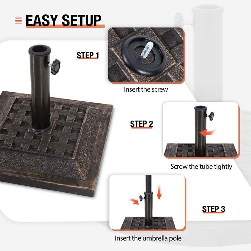 17.5'' Patio Umbrella Base Heavy Duty Outdoor Umbrella Stand Square Cast Iron Tube Umbrella Holder