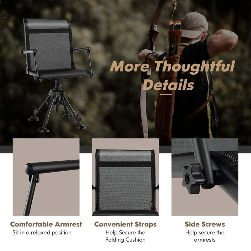 360° Swivel Hunting Blind Chair, Height Adjustable Folding Hunting Chair with 4 Adjustable Legs & Armrests, All-Terrain Feet, 330LBS Capacity