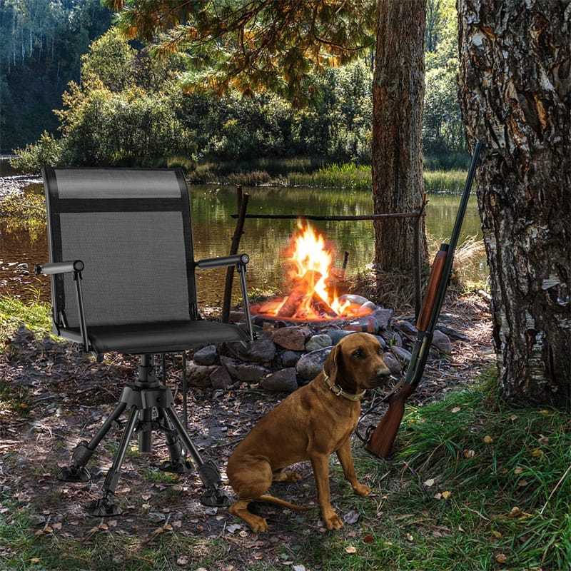 360° Swivel Hunting Blind Chair, Height Adjustable Folding Hunting Chair with 4 Adjustable Legs & Armrests, All-Terrain Feet, 330LBS Capacity