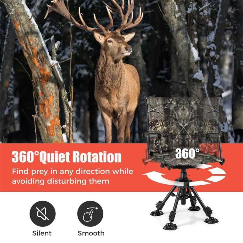 360° Swivel Hunting Blind Chair, Height Adjustable Folding Hunting Chair with 4 Adjustable Legs & Armrests, All-Terrain Feet, 330LBS Capacity