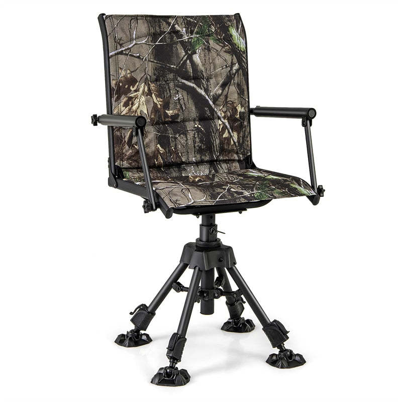 360° Swivel Hunting Blind Chair, Height Adjustable Folding Hunting Chair with 4 Adjustable Legs & Armrests, All-Terrain Feet, 330LBS Capacity