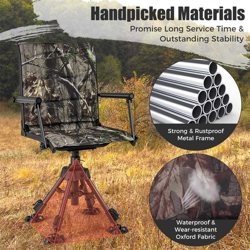 360° Swivel Hunting Blind Chair, Height Adjustable Folding Hunting Chair with 4 Adjustable Legs & Armrests, All-Terrain Feet, 330LBS Capacity