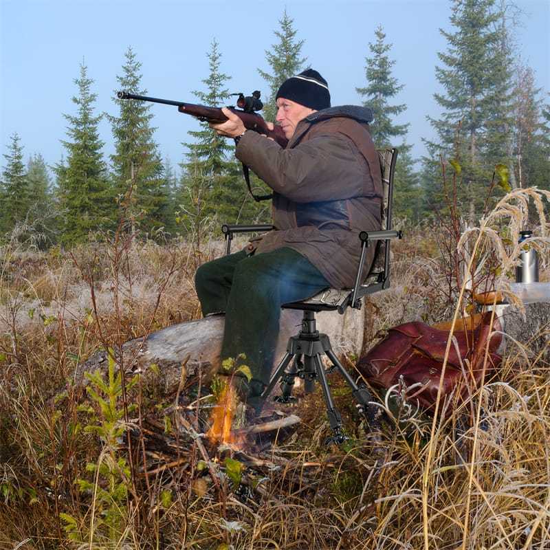 360° Swivel Hunting Blind Chair, Height Adjustable Folding Hunting Chair with 4 Adjustable Legs & Armrests, All-Terrain Feet, 330LBS Capacity