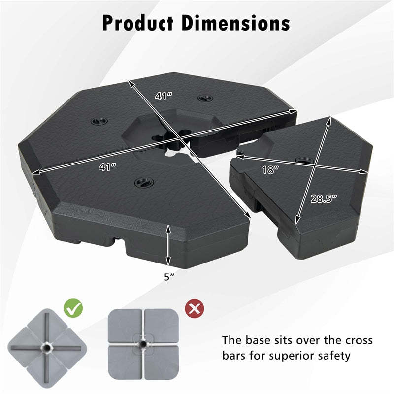 4PCS Patio Offset Umbrella Weights Base Set Octagonal Umbrella Base Weight Water Sand Filled for Cantilever Umbrella with Easy-Filling Spouts