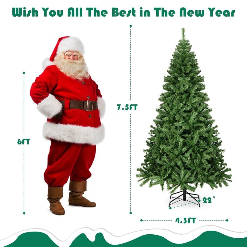 7.5FT Unlit Artificial Christmas Tree with 1346 Branch Tips & Metal Stand, Premium Full Hinged Spruce Xmas Tree for Home Office Holiday Decor