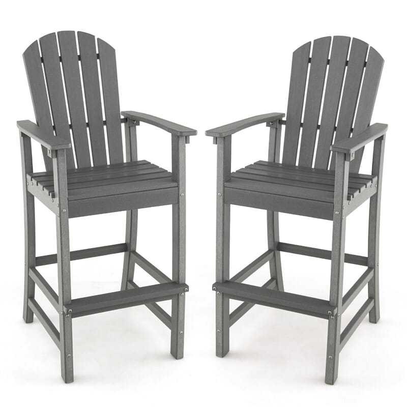 Outdoor HDPE Adirondack Bar Stools Set of 2, 30" Tall Adirondack Chairs with High Backrest & Footrest, 360LBS Capacity for Poolside, Patio