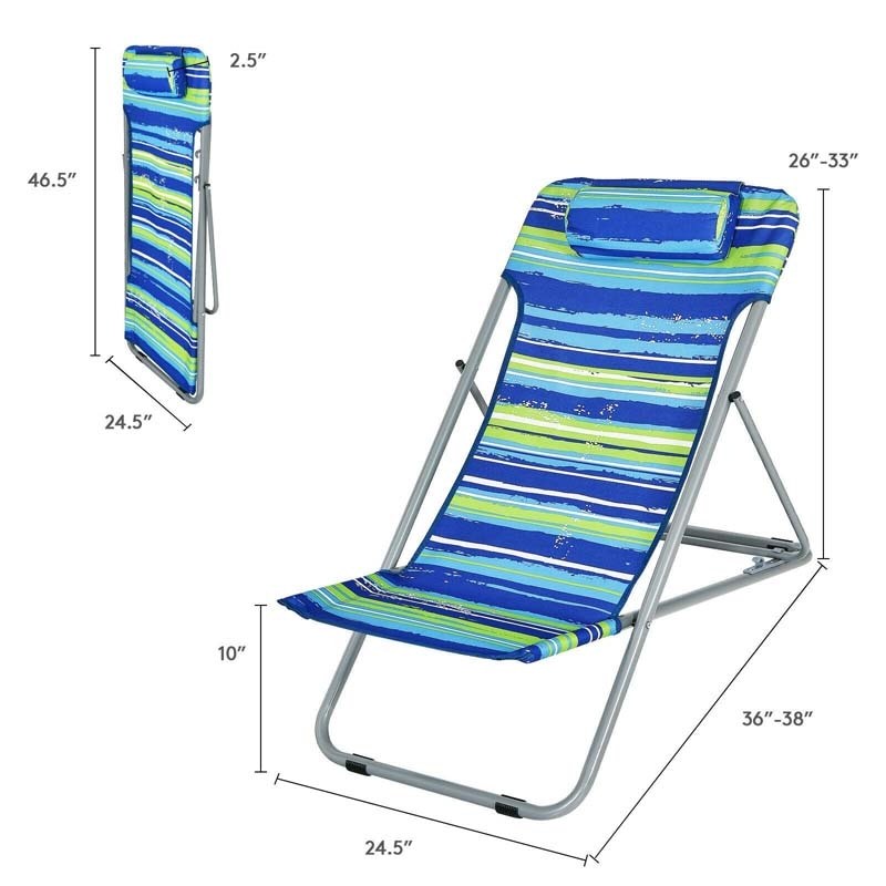2-Pack Beach Chairs, Folding Lounge Chairs with Adjustable Backrests & Headrests, Portable Lightweight Chairs for Camping, Deck, Sunbathing