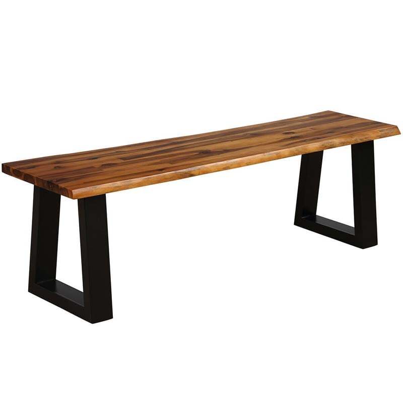 Acacia Wood Dining Bench, 2-Person Rustic Brown Patio Picnic Bench with Metal Frame for Indoor/Outdoor Use, Garden, Backyard, Poolside, Porch