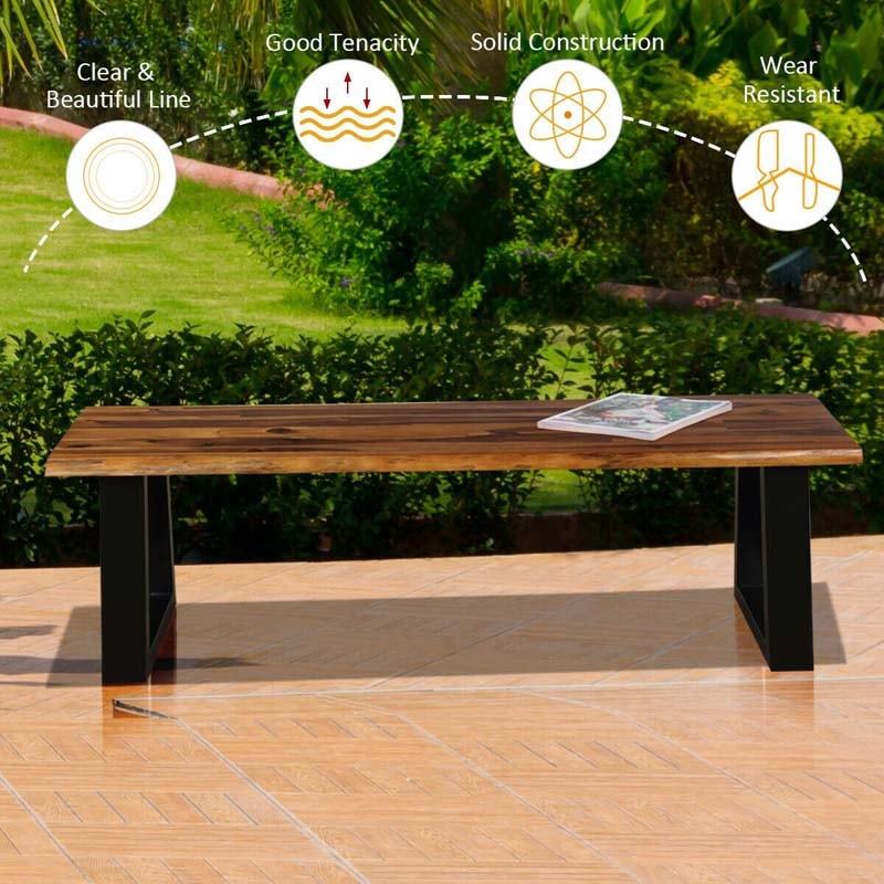 Acacia Wood Dining Bench, 2-Person Rustic Brown Patio Picnic Bench with Metal Frame for Indoor/Outdoor Use, Garden, Backyard, Poolside, Porch