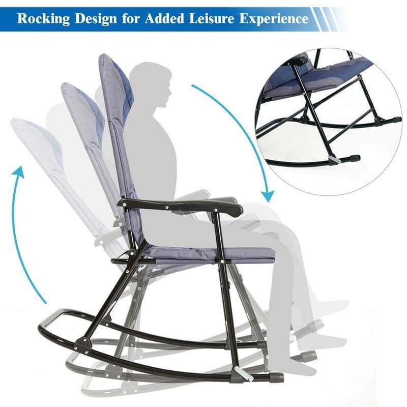 3 Piece Outdoor Folding Bistro Set, High Back Patio Rocking Chairs with Padded Seat & Glass Table for Backyard, Poolside & Deck