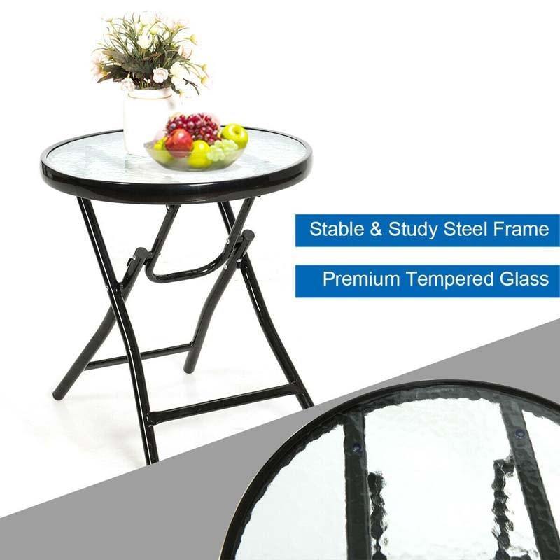 3 Piece Outdoor Folding Bistro Set, High Back Patio Rocking Chairs with Padded Seat & Glass Table for Backyard, Poolside & Deck