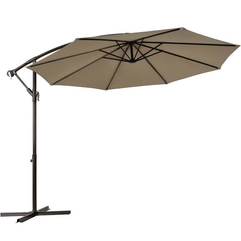 10ft Hanging Umbrella Offset Patio Sun Shade Umbrella Outdoor Market Umbrella Tilt Adjustment Cantilever Umbrella with Crank & Cross Base
