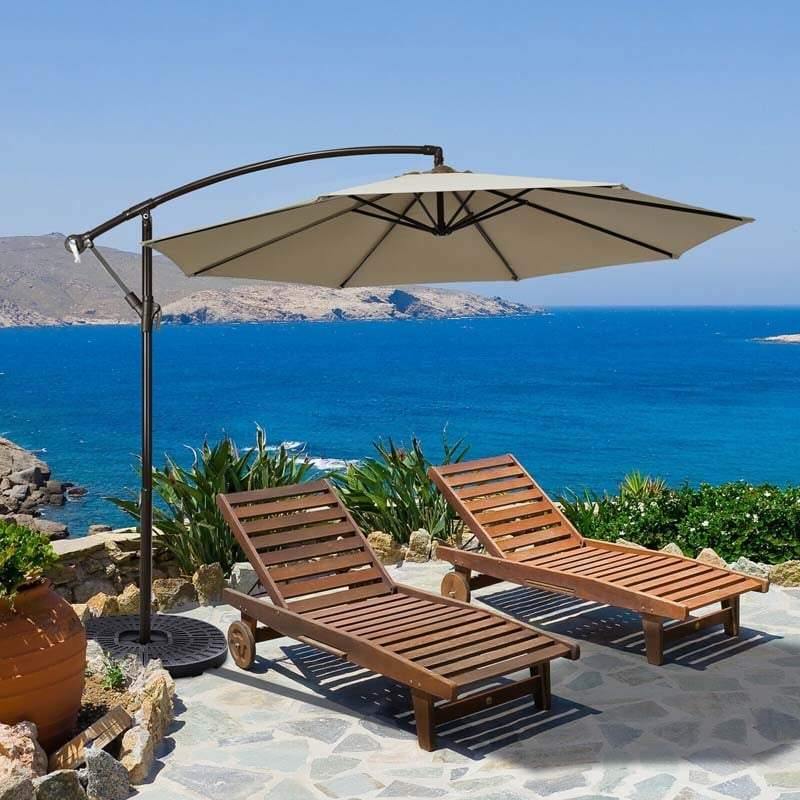 10ft Hanging Umbrella Offset Patio Sun Shade Umbrella Outdoor Market Umbrella Tilt Adjustment Cantilever Umbrella with Crank & Cross Base